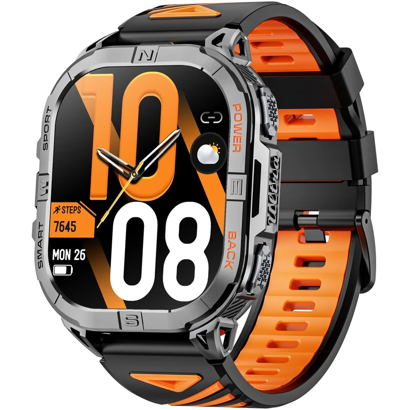 Joautrial Military Smart Watch for Men, 2.13" AMOLED Tactical GPS Watch with Bluetooth Call, Built-in Altimeter/Compass, 580mAh Battery, Rugged Fitness Tracker with Heart Rate for Android iOS, Blacks