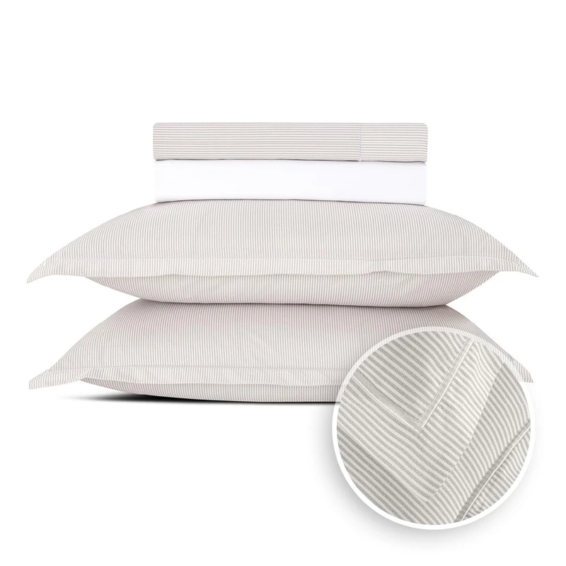 Pure Cotton 4-Piece Bed Linen for 2-100% Cotton Percale - 200 Thread Count 122 g/m², Oeko-Tex - 1 Flat Sheet 240 x 300 cm, Fitted Sheet 180 x 200 x 30 cm, 2 Pillowcases 50 x 70 cm - Horizon - Taupe - Image 1