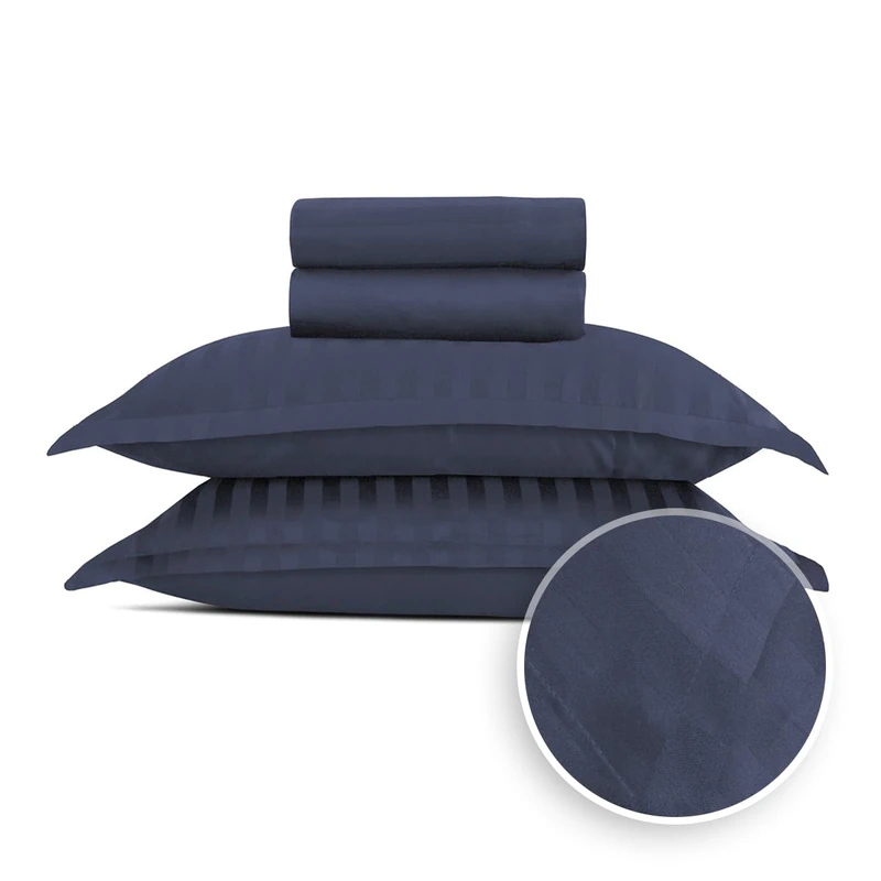 Pure Cotton 4-Piece Bed Linen Set for 2 People, 100% Cotton Satin, 200 Thread Count, 120 g/m², Oeko-Tex, Flat Sheet 240 x 300 cm, Fitted Sheet 160 x 200 x 30 cm, 2 Pillowcases 63 x 63 cm, Dobby – Dark - Image 1