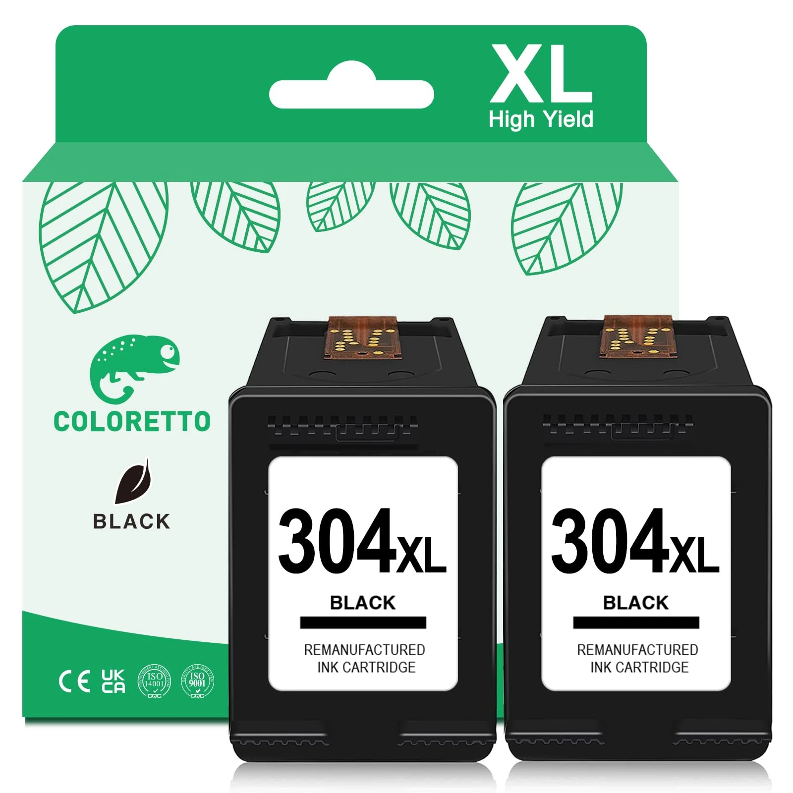 COLORETTO 304 Black Ink Cartridge Replacement Compatible with HP Deskjet 3750 3760 3700 3735 2632 Envy 5000 5030 5032 for HP 304 XL Printer Ink (2 Pack)