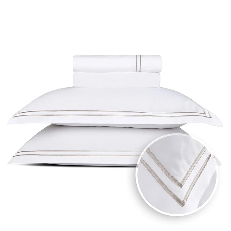 Pure Cotton Double Bedding Set 4-Piece - 100% Cotton Satin - Soft, Easy to Iron, Oeko-Tex - Duvet Cover 230 x 270 cm, Fitted Sheet 150 x 200 x 30 cm, Pillowcase 2 x 50 x 80 cm - Silhouette - Taupe