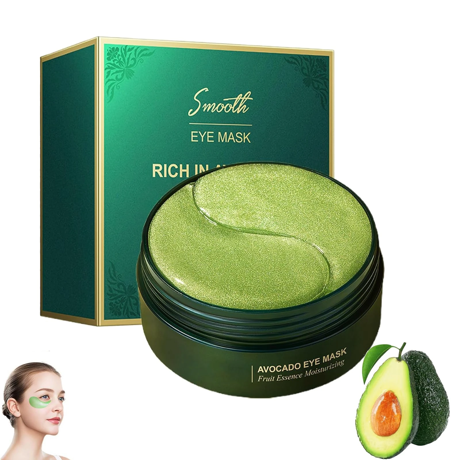 60Pcs Under Eye Patches, Avocado Eye Mask, Collagen Eye Mask for Dark Circles, Puffiness, Wrinkles & Fine Lines, Hydrating & Soothing Anti-Aging Skincare for Men & Women
