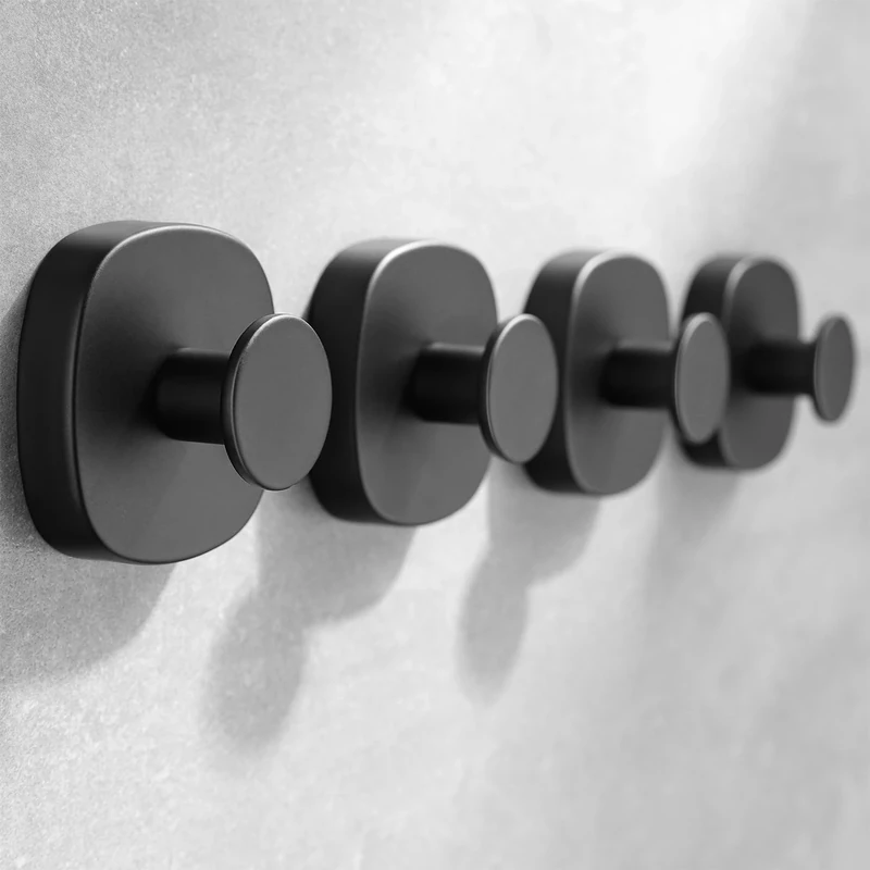 ZUNTO 4 Pack Suction Cup Hooks for Bathroom and Kitchen, Stainless Steel Tea Towel Hooks, No Drilling - Damage Free Towel Holders, Heavy-Duty Stick on Wall Hangers, Reusable and Removable, Black