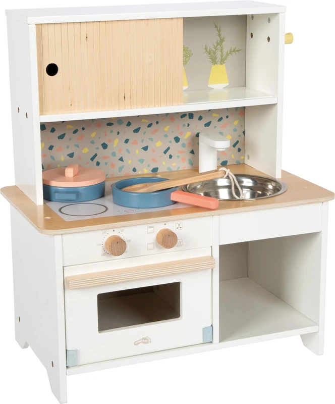 small foot Children's Kitchen Terrazzo Compact, modern wooden play kitchen with child-friendly accessories, role-play toys for children aged 3 and up, 12728