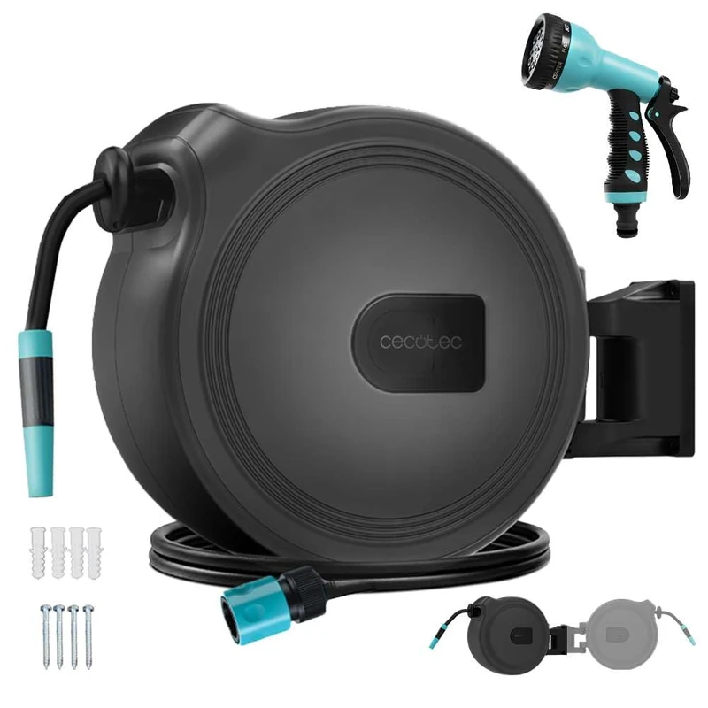 Cecotec HydroShell 10 10 m Hose Drum, SlowReturn Technology, Portable and Ergonomic Design, Includes Simple Nozzle and 8 Function Spray Gun, Universal 3in1 Connection