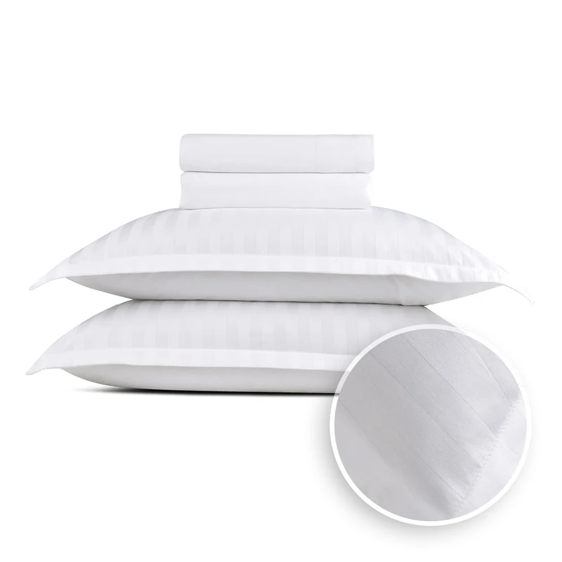 Pure Cotton 4-Piece Bed Linen Set for 2 People, 100% Cotton Satin, 200 Thread Count, 120 g/m², Oeko-Tex, Flat Sheet 240 x 300 cm, Fitted Sheet 160 x 200 x 30 cm, 2 Pillowcases 50 x 70 cm, Dobby White - Image 1