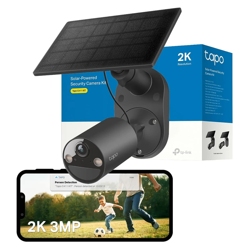 Tapo C411 KIT 2K 3MP Battery Security Camera Outdoor Wireless,Solar Security Camera,Colour Night Outdoor Camera,AI Detection,IP65,No Hub Required,Alexa,Google Home,Flexible Storage,No Monthly fee