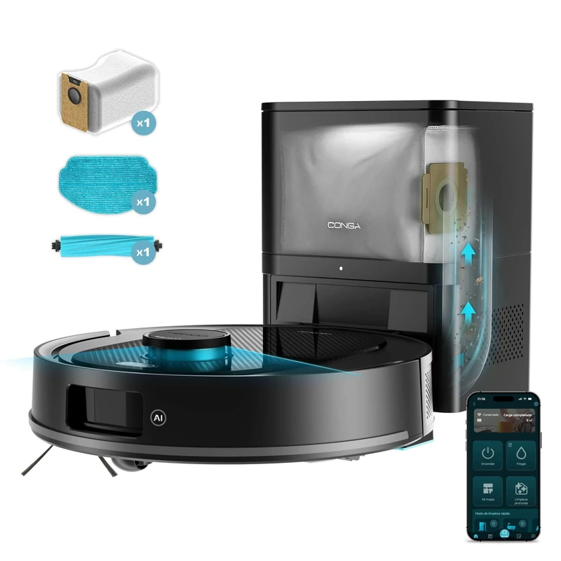 Cecotec Conga Y80 Vacuum Cleaner and Floor Cleaner Robot with Self-Draining Base. Laser Navigation and AI, Suction Power 13000Pa, Base with 2.5L Tank, Autonomy up to 220 m², App 3.0
