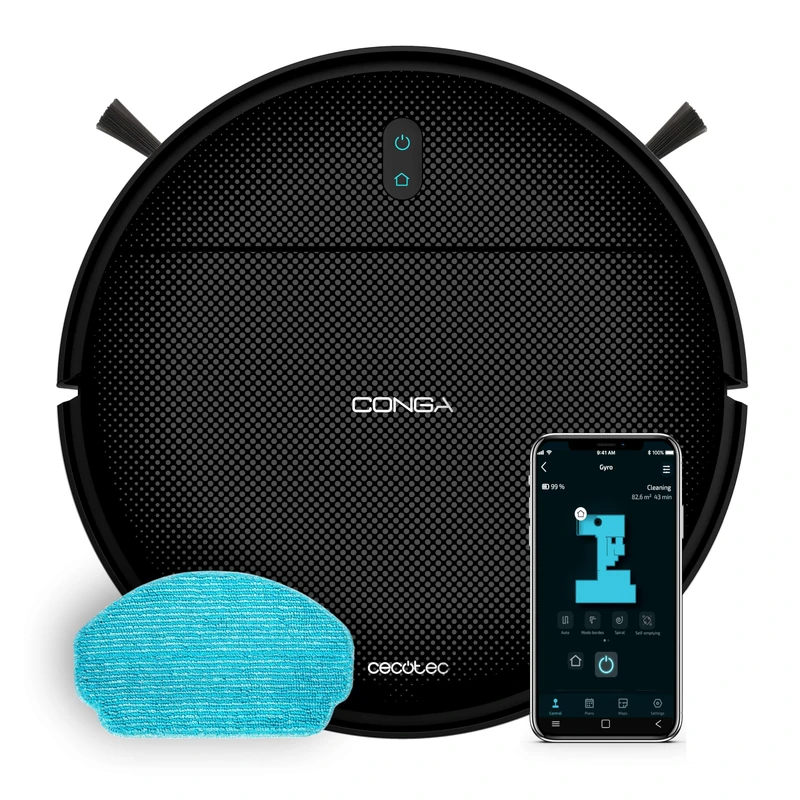 Cecotec Robot Vacuum Cleaner with Gyroscopic Navigation and App Conga M10 X-Treme. 2000Pa, Sweeping, Vacuuming, Wiping and Moping, 120 min Autonomy, Fall Sensors and 2 Side Brushes