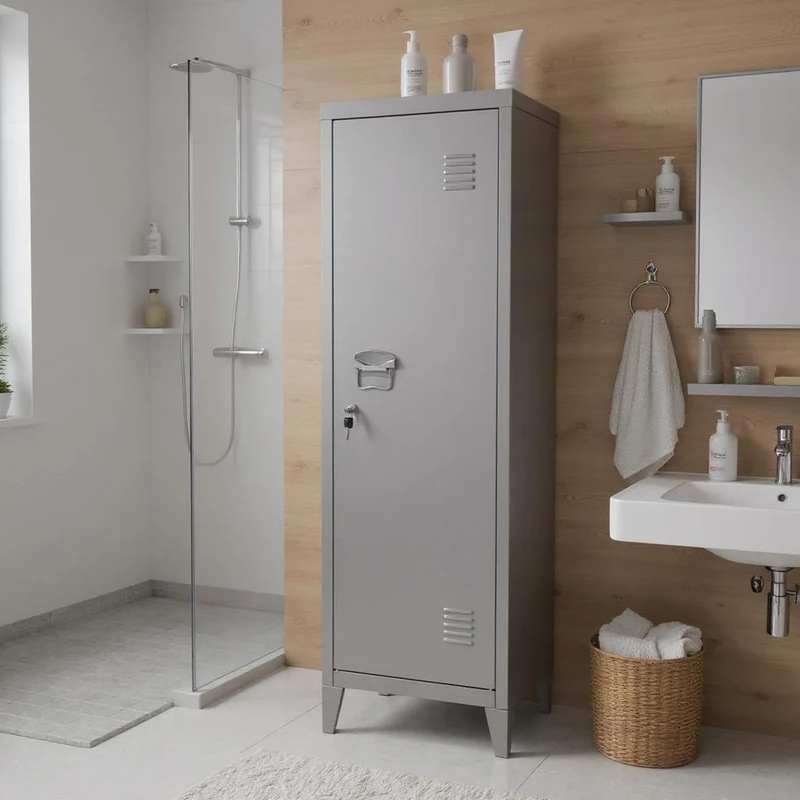 FurnitureR 1-Pack Dark Grey Bathroom Tall Cabinet, Contemporary Design, Metal Build with Ample Storage, Perfect for Modern Bathrooms, Secure and Space-Efficient