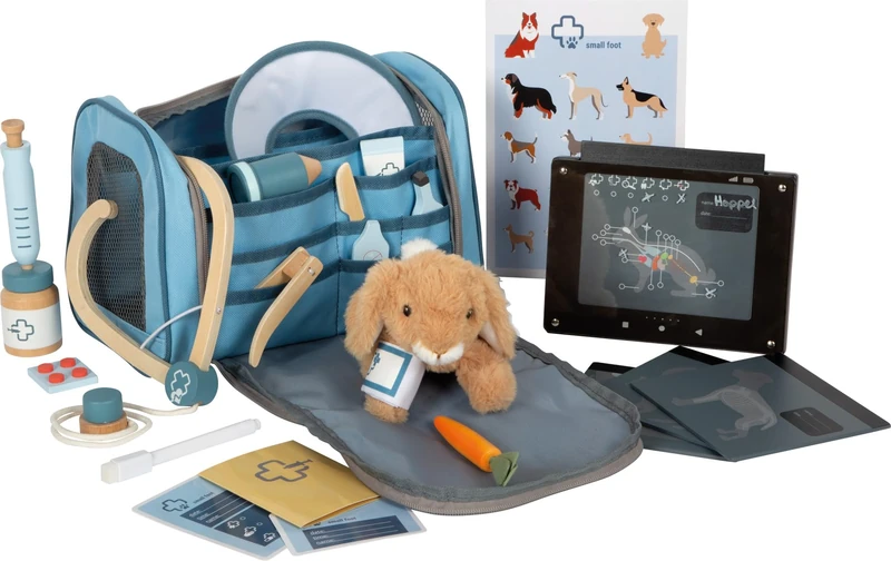 small foot vet's bag with rabbit, play set with extensive wooden accessories, with carry bag and plush rabbit, for children aged 3 and above, 12737