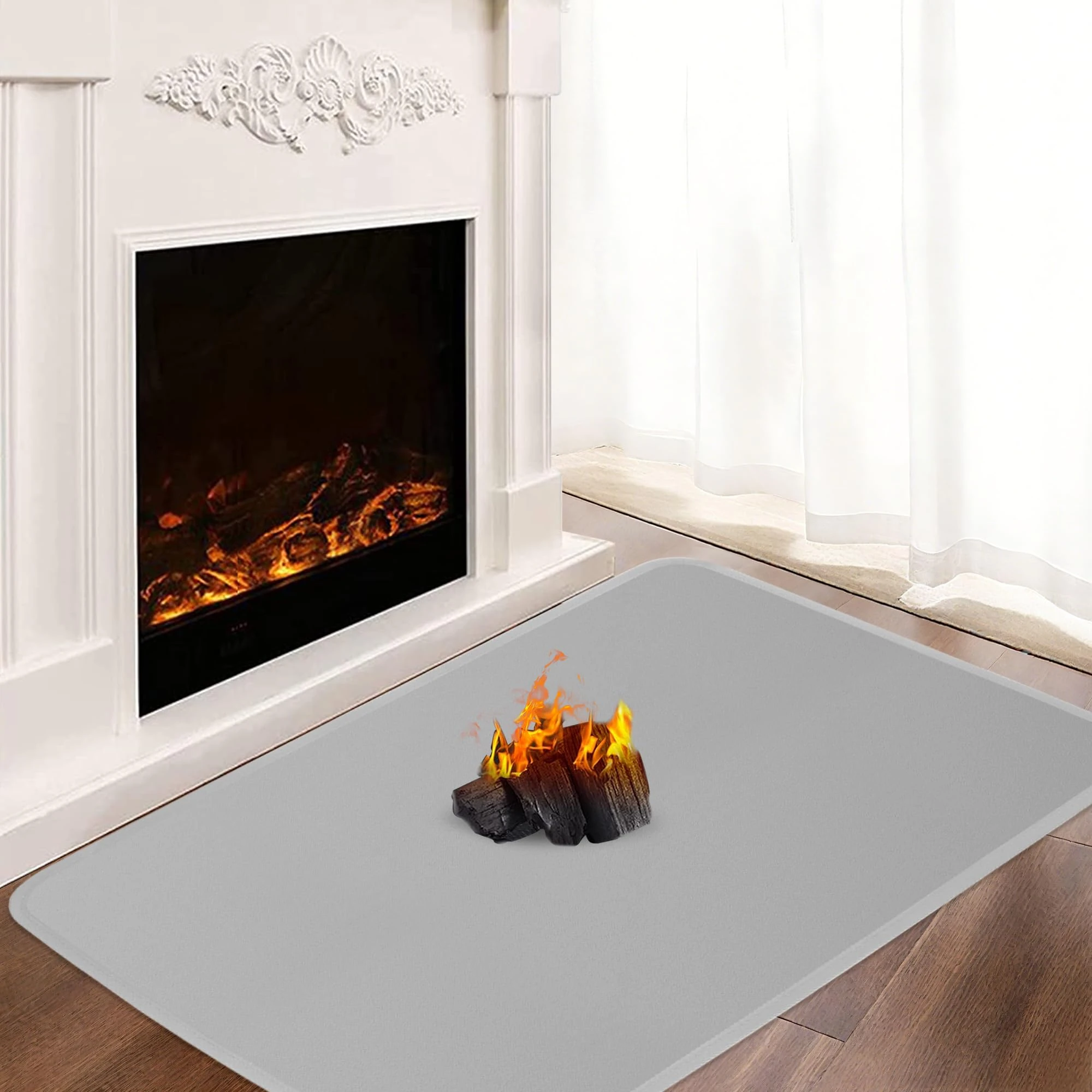 Hearth Rugs for Fireplaces, 150x80x0.1cm Fireproof Mat, Hearth Pads for Wood Stove Fireplace Indoor Outdoor, Fireplace Mat Protects Floors Carpets from Sparks Embers, Grey