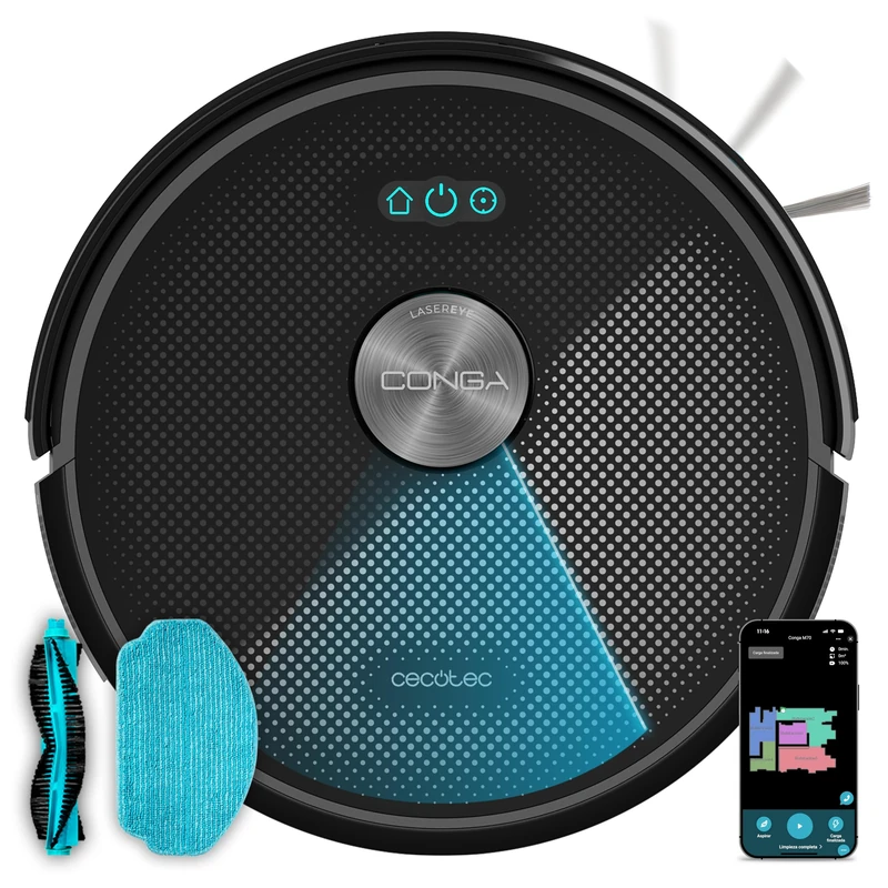 Cecotec Robot Vacuum Cleaner with Gyroscopic Navigation and App Conga M50 X-Treme. 7000Pa, Sweeping, Vacuuming, Wiping and Moping, 160 min Autonomy, Fall Sensors, Multifunctional Brush, TotalSurface