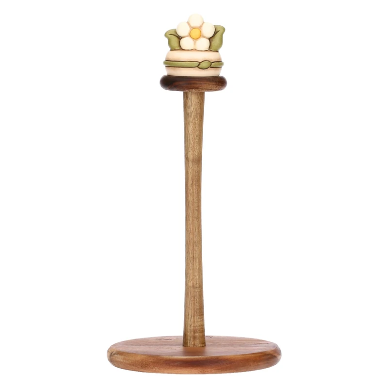THUN - Toilet Paper Holder - Ceramic and Wood - Country Bloom Collection - 18 x 36 cm