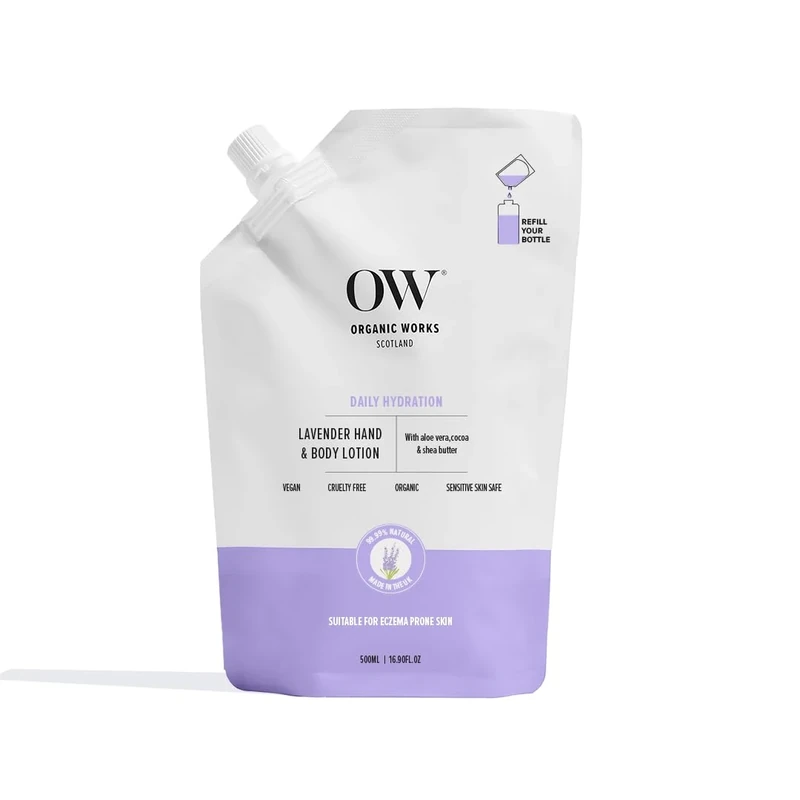 Organic Works Lavender Hand & Body Lotion 500ml–24hr Intense Hydrating Moisturiser for Dry to Extra Dry, Acne,Eczema-Prone Skin– Geranium Oil, Aloe vera & Shea butter,Sensitive Skin Safe
