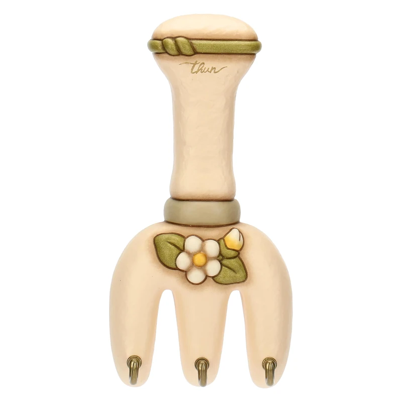 THUN - Key holder 3 hooks - Ceramic - Country Bloom Collection - 9.5 x 2.8 x 18.8 cm