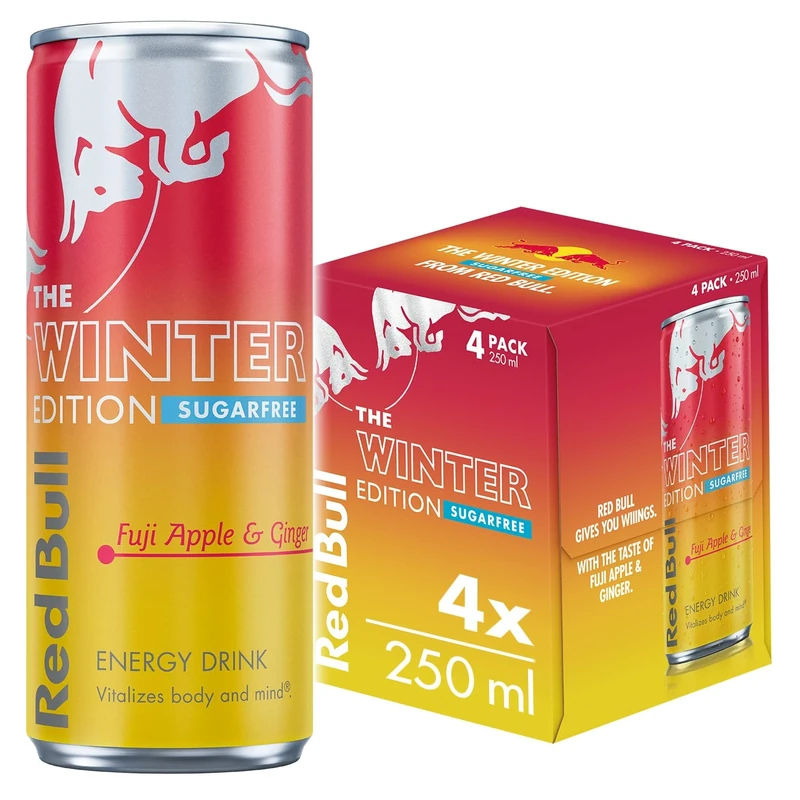 Red Bull Winter Edition Sugarfree Fuji Apple & Ginger Energy Drink 250ml 4 pack