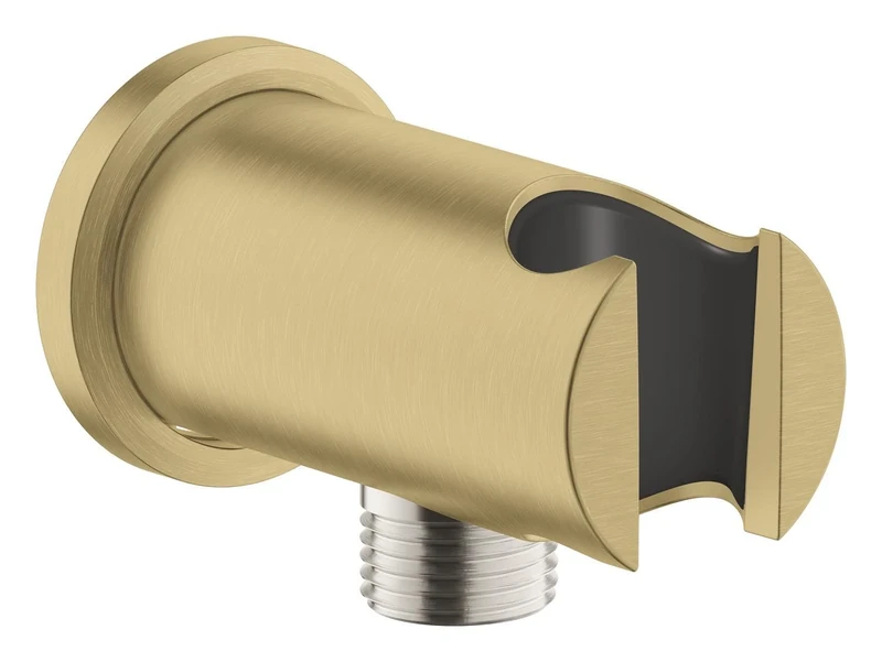 GROHE Rainshower Shower Outlet Elbow with Hand Shower Holder and Round Escutcheon Ø 48 mm, Male Connection Thread 1/2", Wall-Mounted, Protected Against Backflow, Gold, 26658GN0