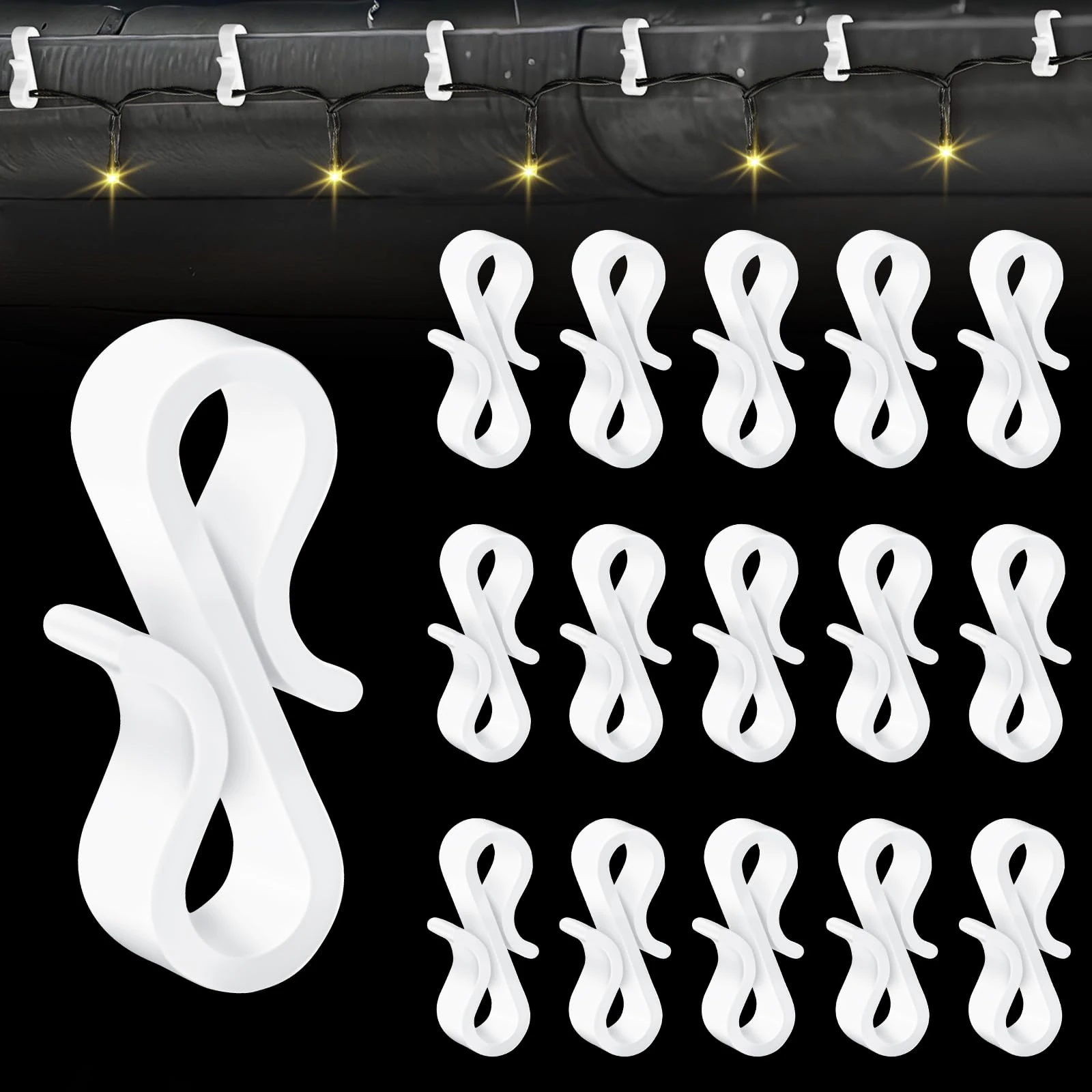 Dalugo Gutter Clips for Outdoor Lights, 120 Pcs White Mini Plastic S Gutter Hooks for Hanging Icicle Fairy Light, Outside Christmas String Lights, Christmas Tree Decorations