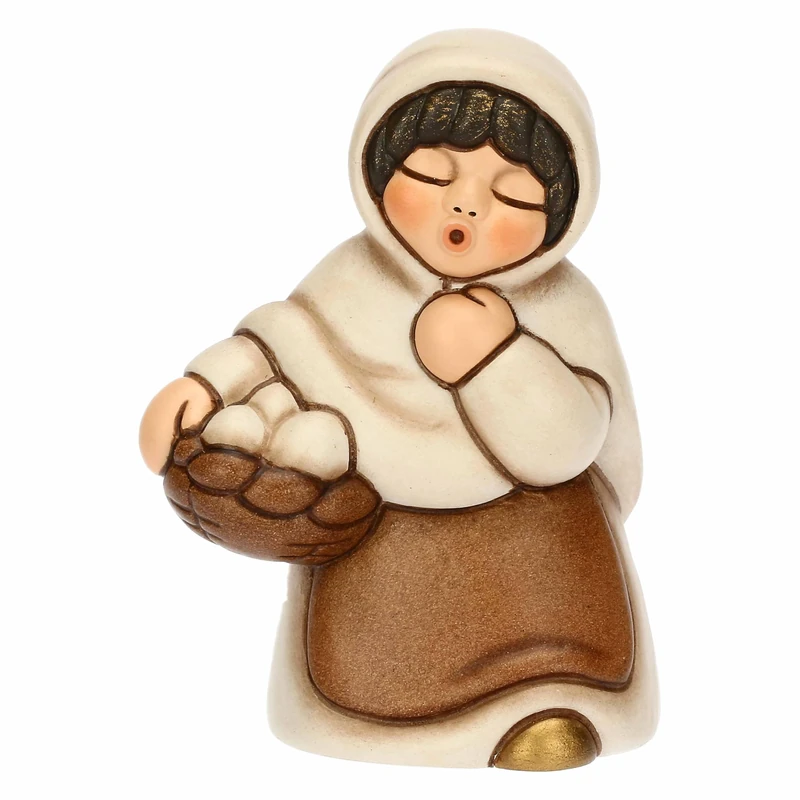 THUN - Woman with Egg Basket - Ceramic - Classic Nativity Collection - 5.5 x 4.8 x 8 cm