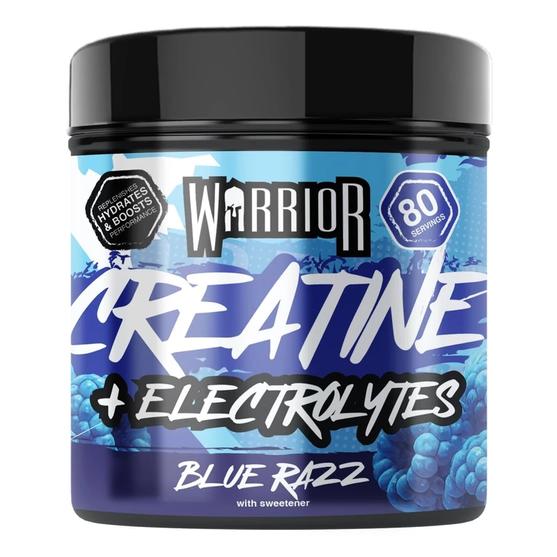 Warrior Creatine Monohydrate Powder + Electrolytes Powder 360g (80 Servings) – Performance, Hydration, Pre & Post Workout for Men & Women – Micronized Creatine + Electrolyte Supplement, Blue Razz