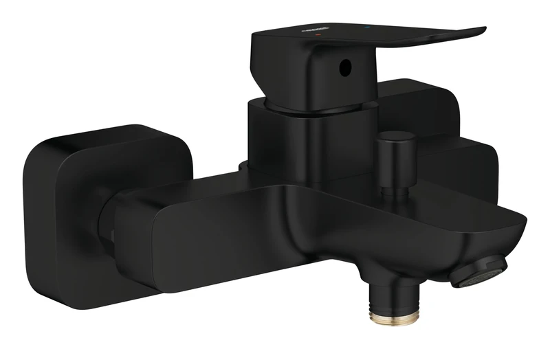 GROHE Dice Exposed Bath/Shower Mixer Tap with Automatic Diverter (Wall Mounted, Metal Lever, 35mm Ceramic Cartridge, Integrated Non-Return Valve, Spout with Aerator), Matt Black, 1018722430