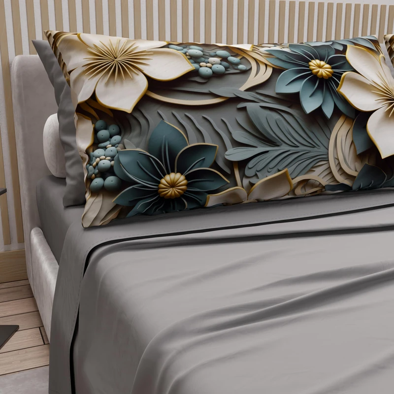 PETTI Artigiani Italiani - Cotton Sheets with Pillowcases in Digital Print, Double Bed Sheet, Floral 8 Dark Grey, 100% Made in Italy