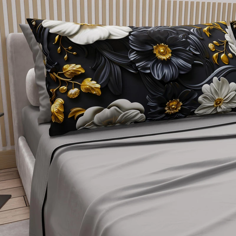 PETTI Artigiani Italiani - Cotton Sheets with Pillowcases in Digital Print, Double Bed Sheet, Floral 6 Dark Grey, 100% Made in Italy