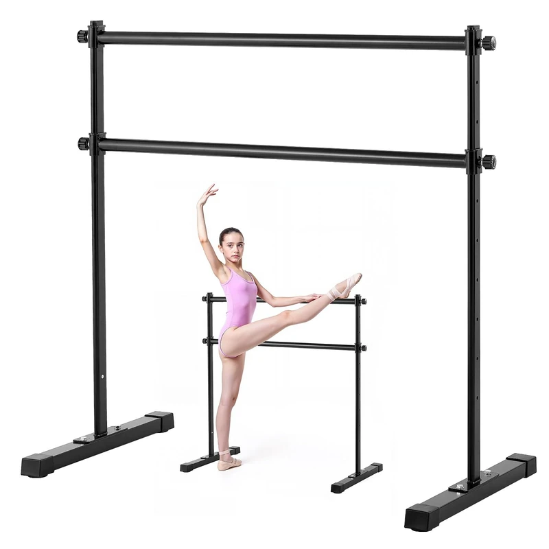 VEVOR Ballet Barre, Double Barre Bar for Home, Freestanding Portable Ballet Stretching Dance Bars, Height Adjustable Anti-Wobble Fitness Gym Studio Equipment, for Pilates Balance Workout