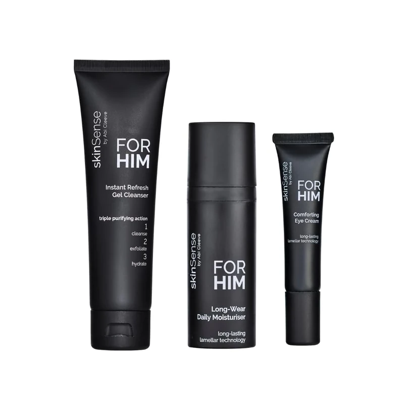 SkinSense FOR HIM Skincare Collection with Washbag, Premium Grooming Kit for Male Skin, 3PC Men's Gift Set, Daily Essentials Skincare, Cleanser, Moisturiser & Eye Cream Set with Travel Washbag - Image 1