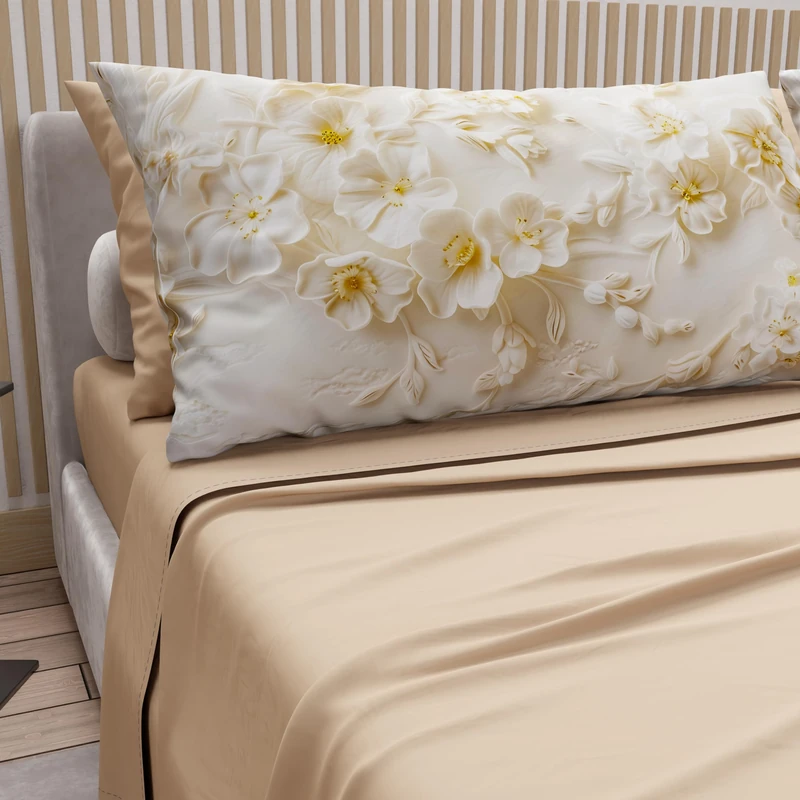PETTI Artigiani Italiani - Cotton Sheets with Pillowcases in Digital Print, Double Bedsheets, Complete Bed Set, Floral 10 Beige, 100% Made in Italy