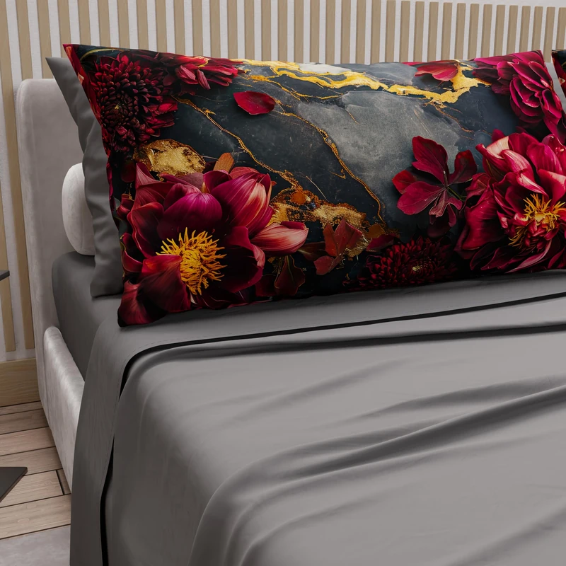 PETTI Artigiani Italiani - Cotton Sheets with Pillowcases in Digital Print, Double Bed Linen, Full Bed Set, Floral 16 Dark Grey, 100% Made in Italy