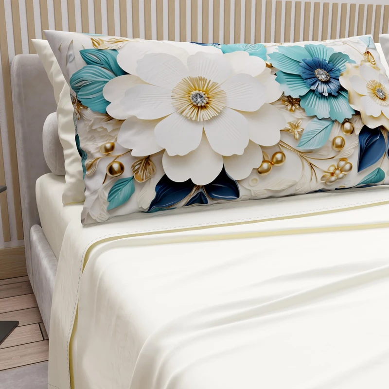 PETTI Artigiani Italiani - Cotton Sheets with Pillowcases in Digital Print, Double Bed Sheet, Floral 19 Cream Set, 100% Made in Italy