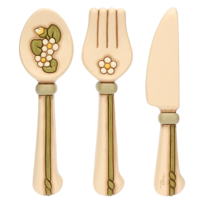 Thun - Set of 3 Wall Cutlery - Ceramic - Country Bloom Collection - Fork 6.8x2.8x2.2cm H Knife 5.5X 2.7X 2.2cm H Spoon 7x2.8x2.3cm H