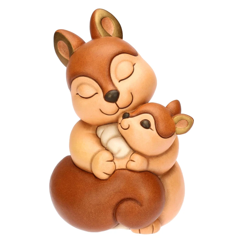 THUN - Diva Squirrel with Puppy - Ceramic - Plumè Collection - 11.8 x 11.2 x 17.8 cm