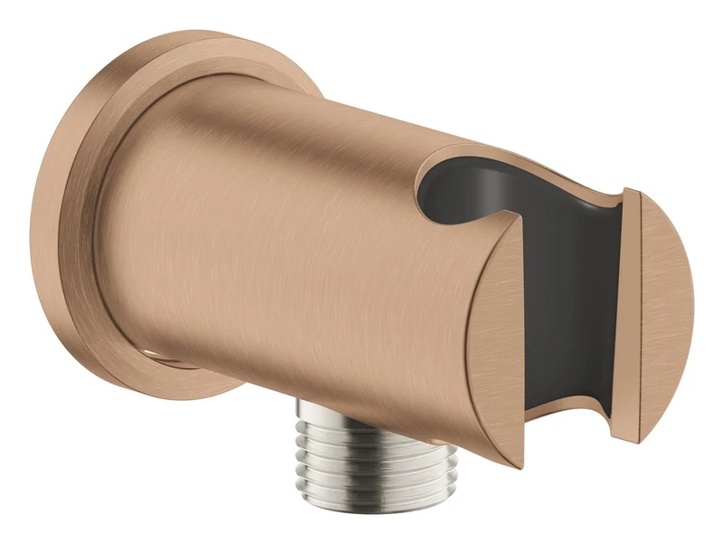 GROHE Rainshower Shower Outlet Elbow with Hand Shower Holder and Round Escutcheon Ø 48 mm, Male Connection Thread 1/2", Wall-Mounted, Protected Against Backflow, Rose Gold, 26658DL0