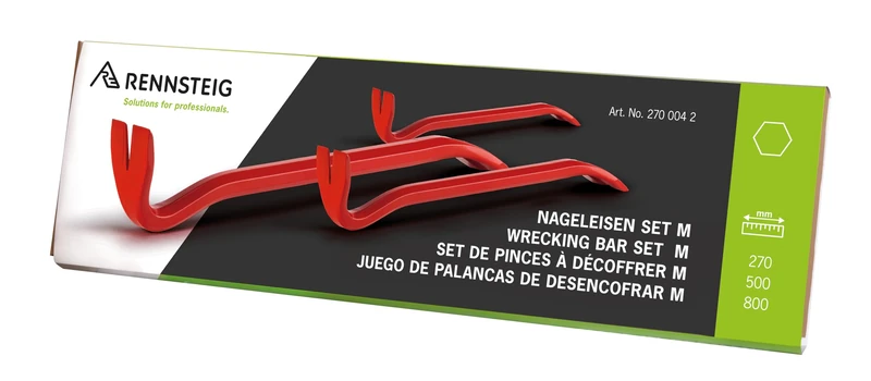 Rennsteig 270 004 2 Nail Iron Set M (Consisting of Nail Iron XS, Nail Iron with 500 mm Length, Nail Iron with 800 mm Length, Tool Set of 3) - Image 1
