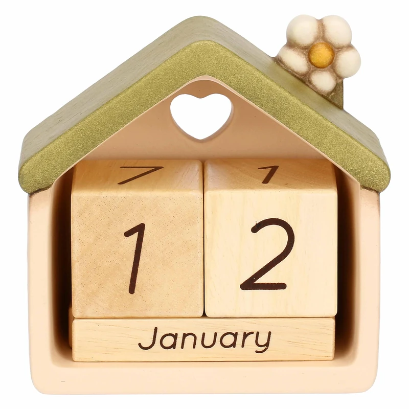 THUN - Table Calendar - Ceramic - Country Bloom Collection - 11.8 x 6 x 11.5 cm