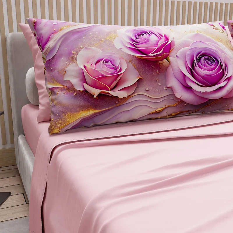 PETTI Artigiani Italiani - Cotton Sheets with Pillowcases in Digital Print, Double Bed Sheet, Floral 8 Pink, 100% Made in Italy