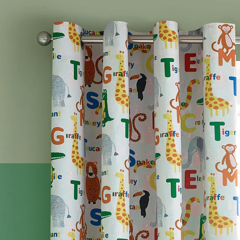 Catherine Lansfield Animal Magic Fully Reversible 66x72 Inch Eyelet Curtains Two Panels Natural - Image 1