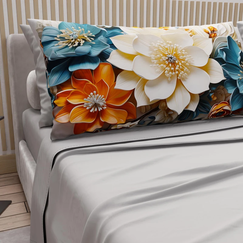 PETTI Artigiani Italiani - Cotton Sheets with Pillowcases in Digital Print, Double Bed Sheet, Floral 10 Light Grey, 100% Made in Italy