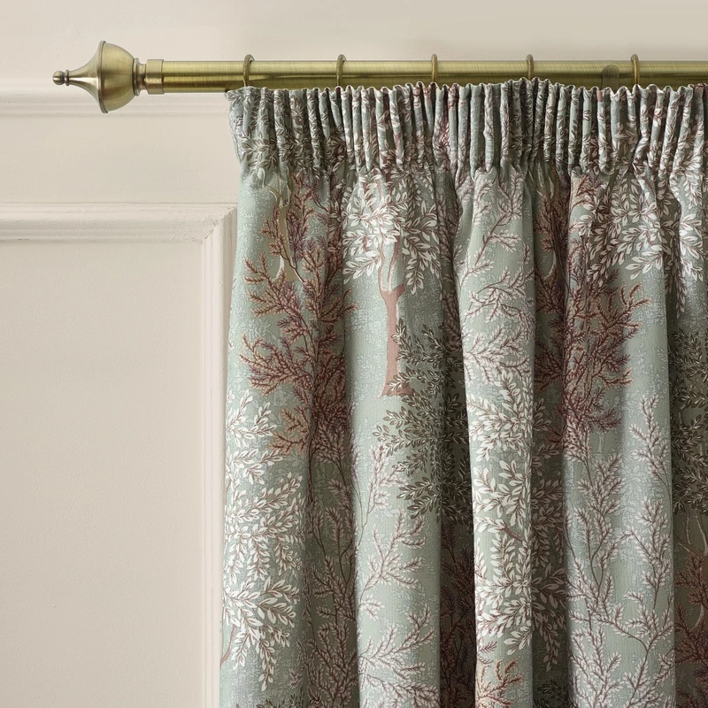 Catherine Lansfield Woodland Trees 90x90 Inch Lined Pencil Pleat Curtains Two Panels Green