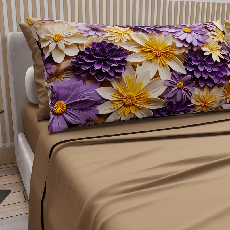 PETTI Artigiani Italiani - Cotton Sheets with Pillowcases in Digital Print, Double Bed Sheet, Floral 4 Mud, 100% Made in Italy
