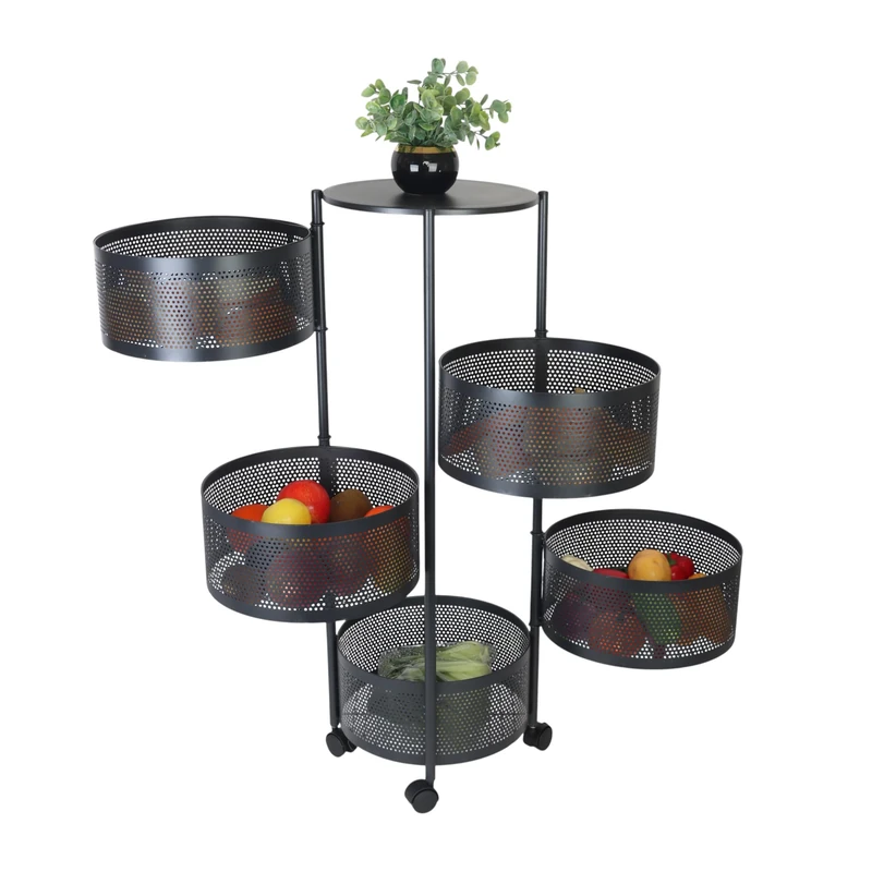 Relaxdays kitchen cart, 5 swivel shelves, 90 x 34 cm, metal, 2 brakes, rolling storage for kitchen & bathroom, black