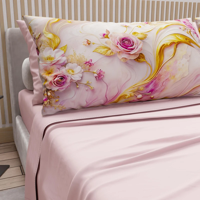 PETTI Artigiani Italiani - Cotton Sheets with Pillowcases in Digital Print, Double Bed Sheet, Floral 6 Light Powder, 100% Made in Italy