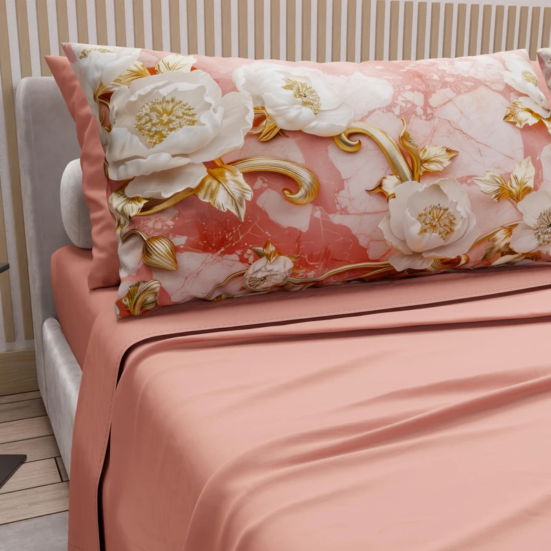 PETTI Artigiani Italiani - Cotton Sheets with Pillowcases in Digital Print, Single Bed Sheet, Single Bed Set, Floral 11 Salmon, 100% Made in Italy - Image 1