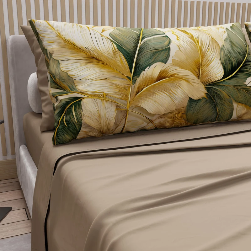 PETTI Artigiani Italiani - Cotton Sheets with Pillowcases in Digital Print, Double Bed Sheet, Floral 302 Taupe, 100% Made in Italy