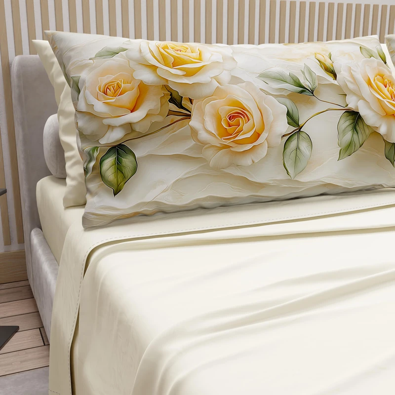 PETTI Artigiani Italiani - Cotton Sheets with Pillowcases in Digital Print, Double Bed Sheet, Floral 12 Cream Bedding Set, 100% Made in Italy