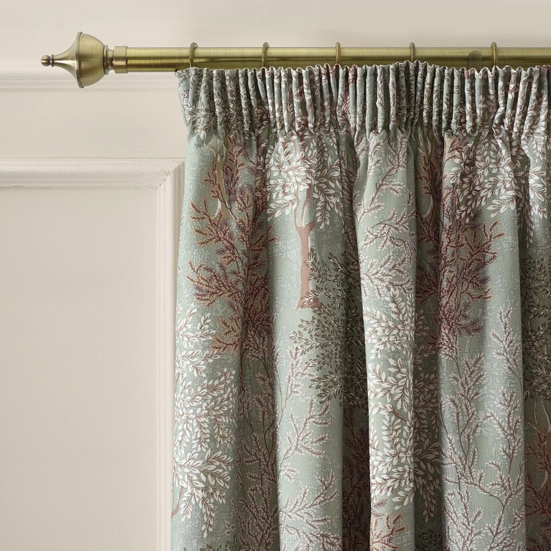 Catherine Lansfield Woodland Trees 66x90 Inch Lined Pencil Pleat Curtains Two Panels Green