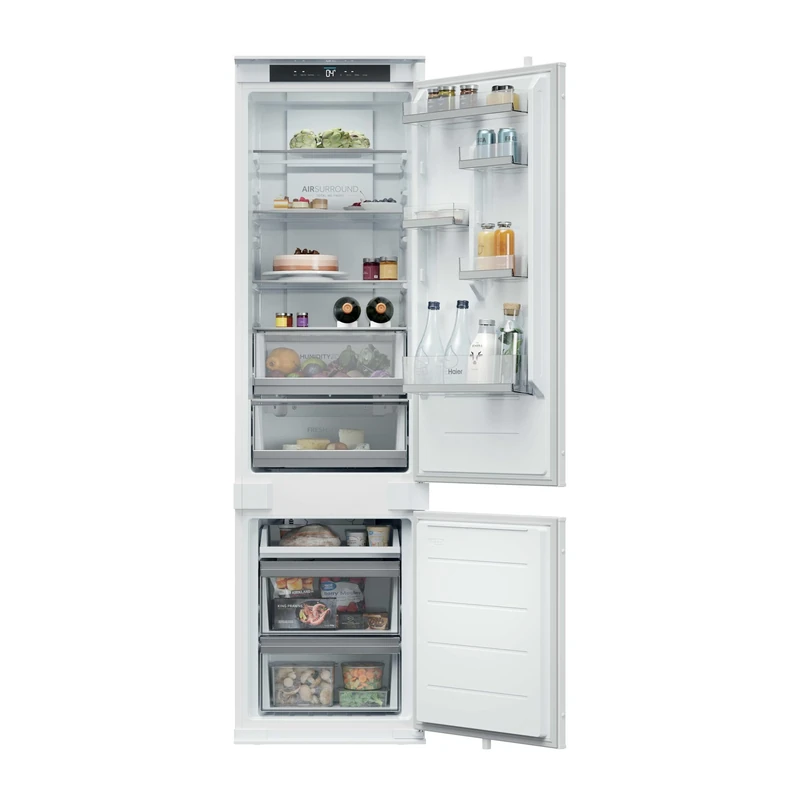 Haier Series 2 Integrated Fridge Freezer, E Rated, Total No Frost, hOn App Connectivity, Air Surround, 284L Total Capacity, White, 54x55x193.5 cm - HBQW5519EK-UK